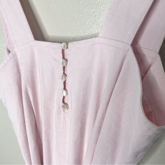 Vince |  Linen-Blend Square Neck Midi in Blush Pink 2 - Picture 10 of 15